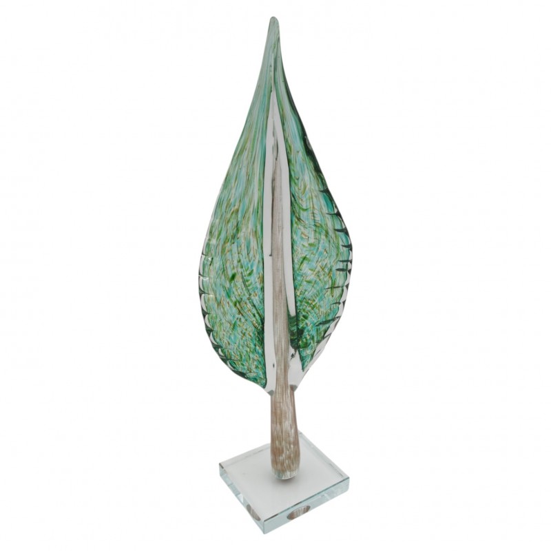 Stiklinė dekoracija „Lapas“, 13×9×41 cm ŽALIAS