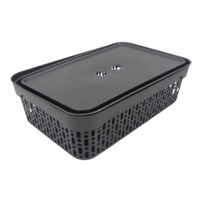 Plastikinė dėžė su dangčiu 40×30×13 cm JUODA