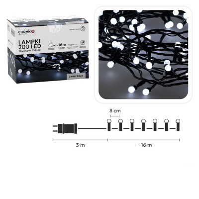 LED girlianda „Ball Lights“ 200 LED, šaltai balta, 16 m