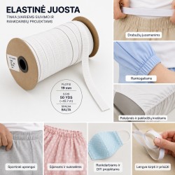 Elastinė juosta siuvimui 19 mm (45m) – balta Elastinė juosta siuvimui 19 mm (45m) – balta