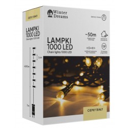 LED girlianda, 1000 LED, 53 m, šiltai balta