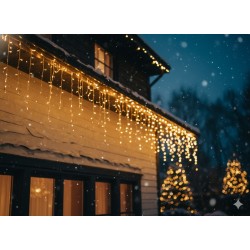 LED varveklių užuolaida, 300 LED, 12 m, šiltai balta su blyksniais