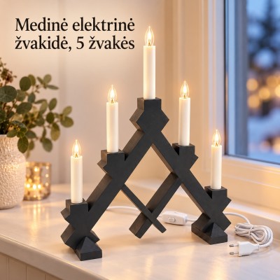TAMSIAI PILKA medinė elektrinė žvakidė, 5 žvakių, 40 × 30 cm
