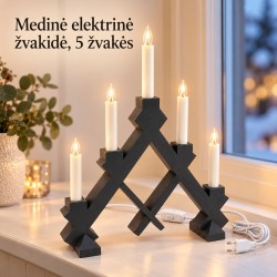 TAMSIAI PILKA medinė elektrinė žvakidė, 5 žvakių, 40 × 30 cm TAMSIAI PILKA medinė elektrinė žvakidė, 5 žvakių, 40 × 30 cm