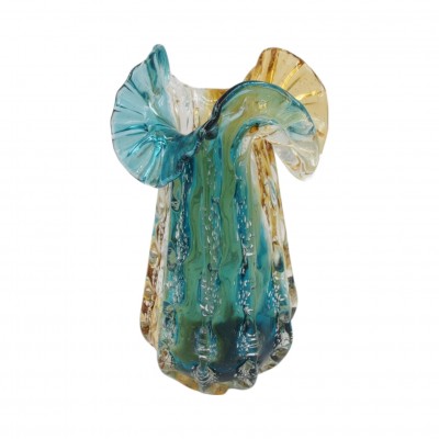 Handgefertigte, farbige Glasvase, 24 × 27 cm