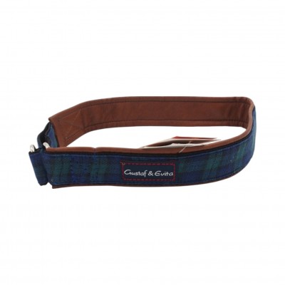 Gustaf & Evita blau kariertes Hundehalsband, 50 cm
