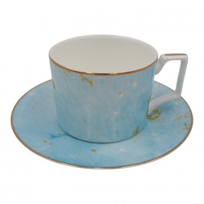 Tasse und Untertasse, blau mit Golddekor, 275 ml