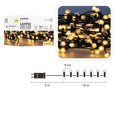 LED-Girlande „Kirschkugel“, 200 LEDs, warmweiß, 16 m