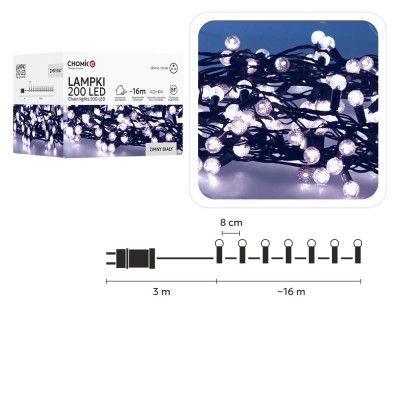 LED-Girlande „Kirschkugel“, 200 LEDs, kaltweiß, 16 m