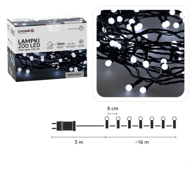 LED-Lichterkette „Kugellichter“, 200 LEDs, kaltweiß, 16 m