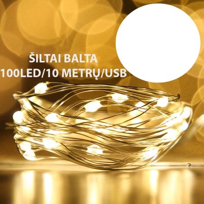 Warmweiße LED-Girlande mit USB-Anschluss, 10 m, 100 LEDs
