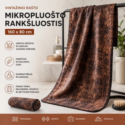 Mikrofaserhandtuch mit Vintage-Muster, 160 x 80 cm
