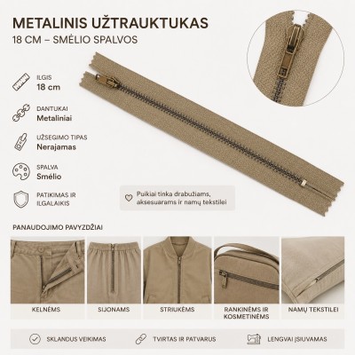 Metallreißverschluss 18 cm – beige