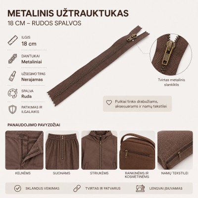 Metallreißverschluss 18 cm – dunkelbraun