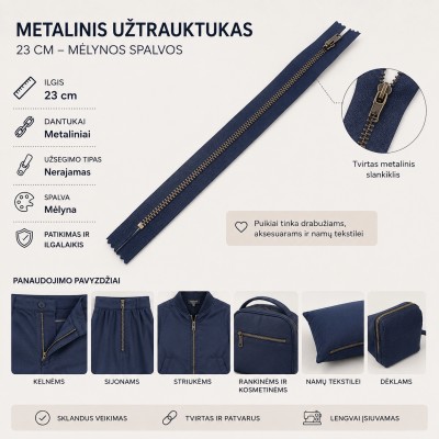 Metallreißverschluss 24 cm – blau