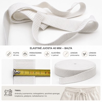 Weißes Gummiband 40 mm – Meterware