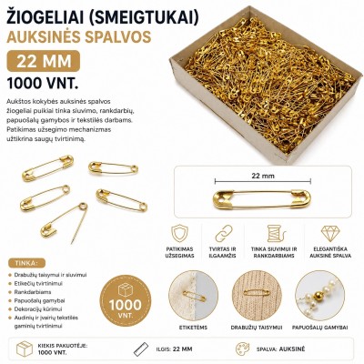 Goldfarbene Stecknadeln 22 mm – 1000 Stück.