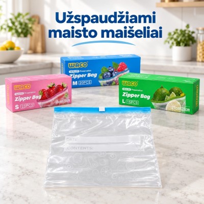 Wiederverwendbare Ziplock-Beutel 27 × 28 cm, 15 Stück.
