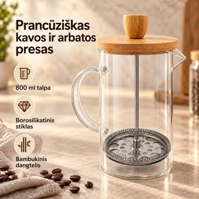 Glaskaffeekanne mit Quetschfilter, 800 ml