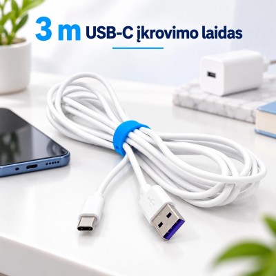 3 m USB-C Lade- und Datenübertragungskabel ESDRAS