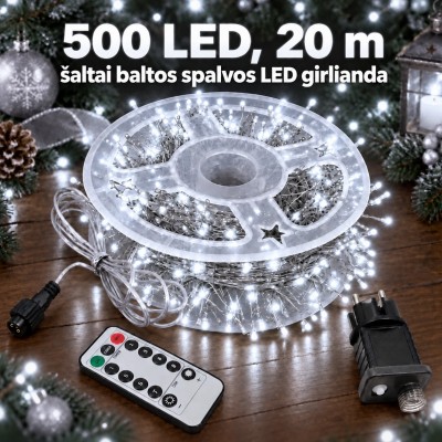 500 LEDs, 20 m lange Lichterkette mit kaltweißen LEDs