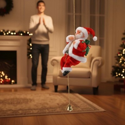 Weihnachtsmann klettert an einem goldenen Seil, 25,5 cm