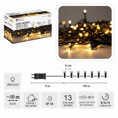 LED-Girlande, 200 LEDs, 13 m, warmweiß
