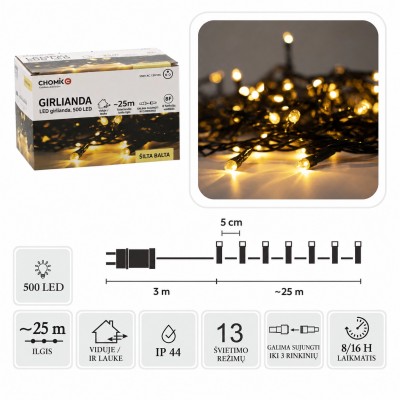 LED-Girlande, 500 LEDs, 28 m, warmweiß