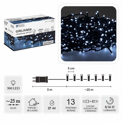 LED-Girlande, 500 LEDs, 28 m, kaltweiß