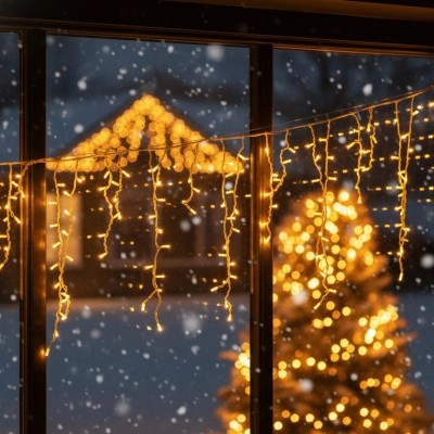 LED-Eiszapfenvorhang, 500 LEDs, 20 m, warmweiß