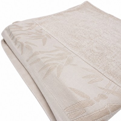 70 × 140 cm Beigefarbenes Handtuch aus Bambusfaser und Baumwolle mit dekorativem Bambusmuster