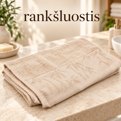 34 × 74 cm beigefarbenes Handtuch aus Bambusfaser und Baumwolle mit dekorativem Bambusmuster
