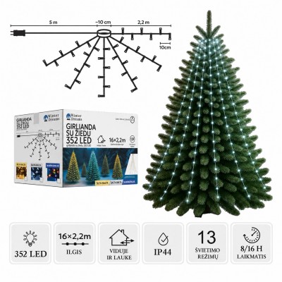 LED-Girlande mit Ring, 16 × 2,2 m, 352 LEDs, kaltweiß