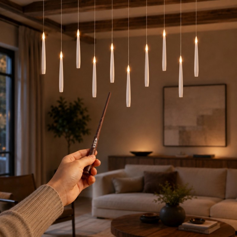 Hängende LED-Kerzen mit stabförmiger Fernbedienung, 10 Stück.