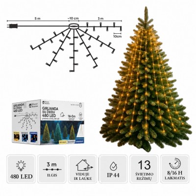 LED-Girlande mit Ring, 3 m, 480 LEDs, warmweiß