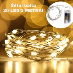 Šiltai balta LED girlianda, 20 LED, 2 m AA Šiltai balta LED girlianda, 20 LED, 2 m AA
