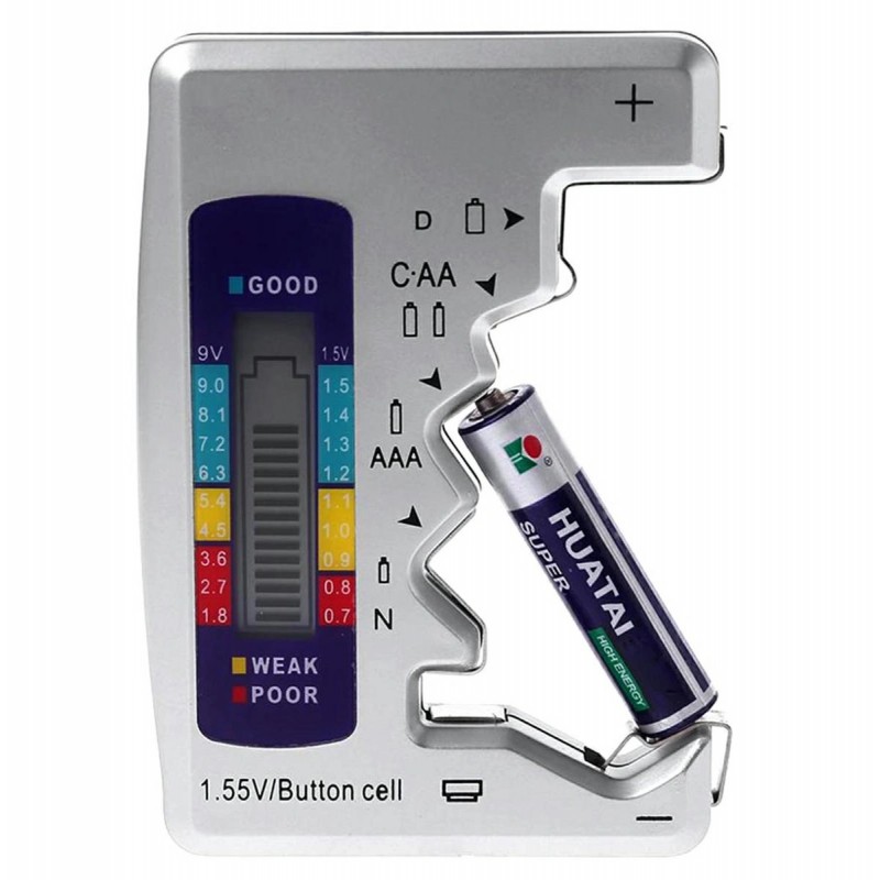 Baterijų testeris su LCD ekranu