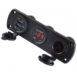 Montuojamas 12 V maitinimo lizdų skydelis su 2 USB jungtimis ir voltmetru