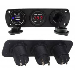 Montuojamas 12 V maitinimo lizdų skydelis su 2 USB jungtimis ir voltmetru