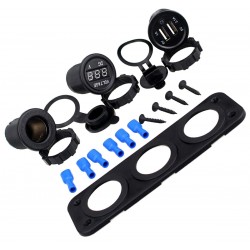 Montuojamas 12 V maitinimo lizdų skydelis su 2 USB jungtimis ir voltmetru